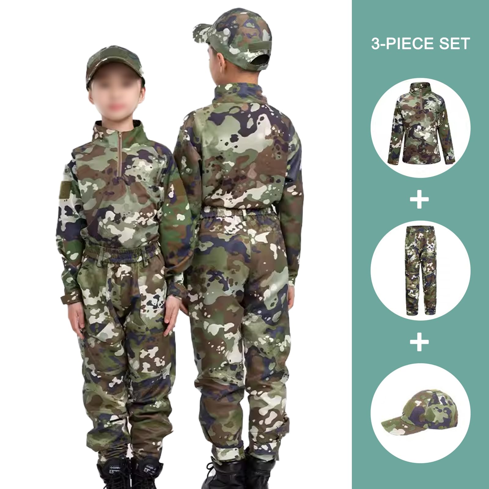 Niños Conjunto de Camiseta y Pantalones Táctico Airsoft Militar Camuflaje Manga Larga Combate
