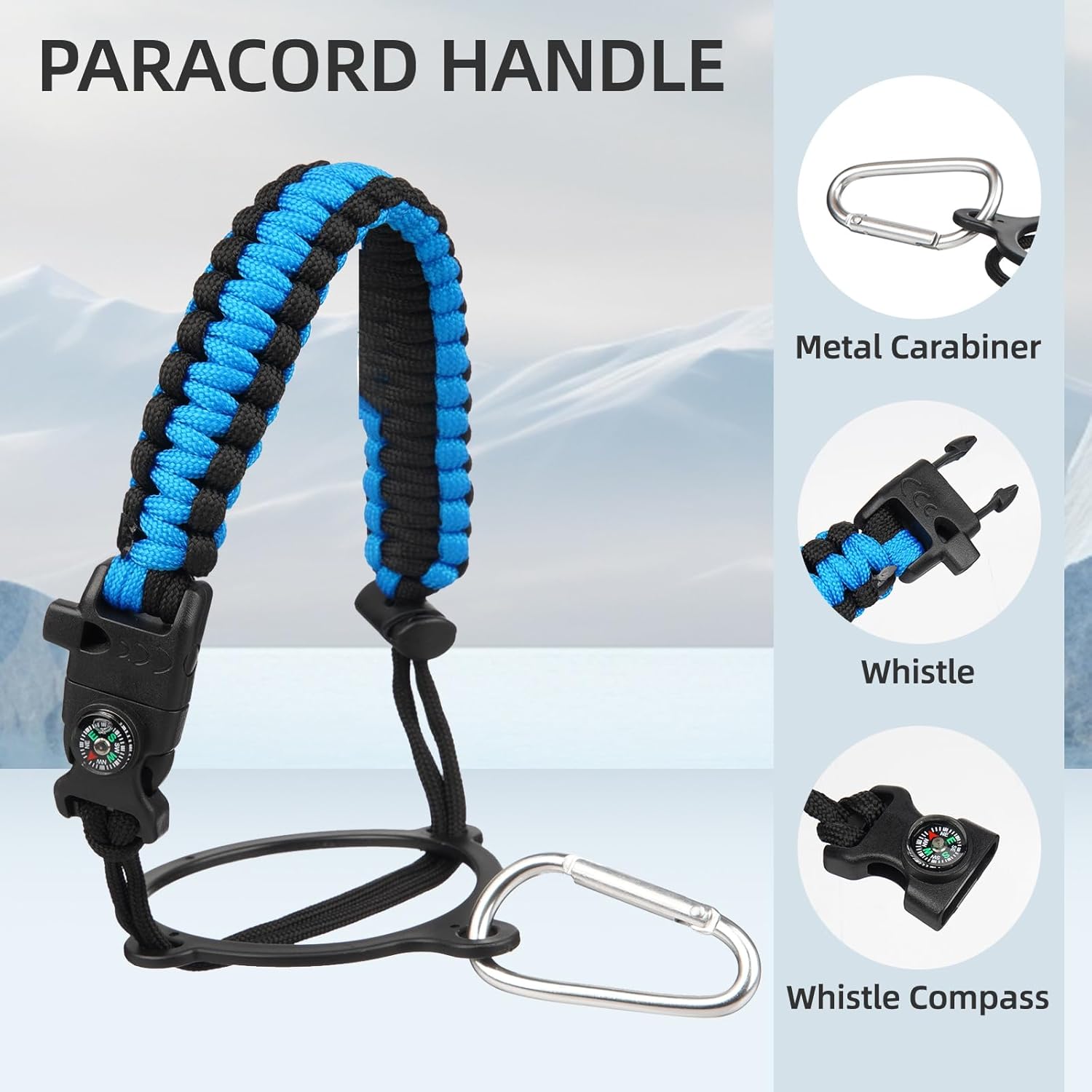 Insulated Water Bottle with Straw,50 oz 3 Lids Water Jug with Carrying Bag,Paracord Handle,Double Wall Vacuum Stainless Steel Metal Flask,Navy Blue - Image 5