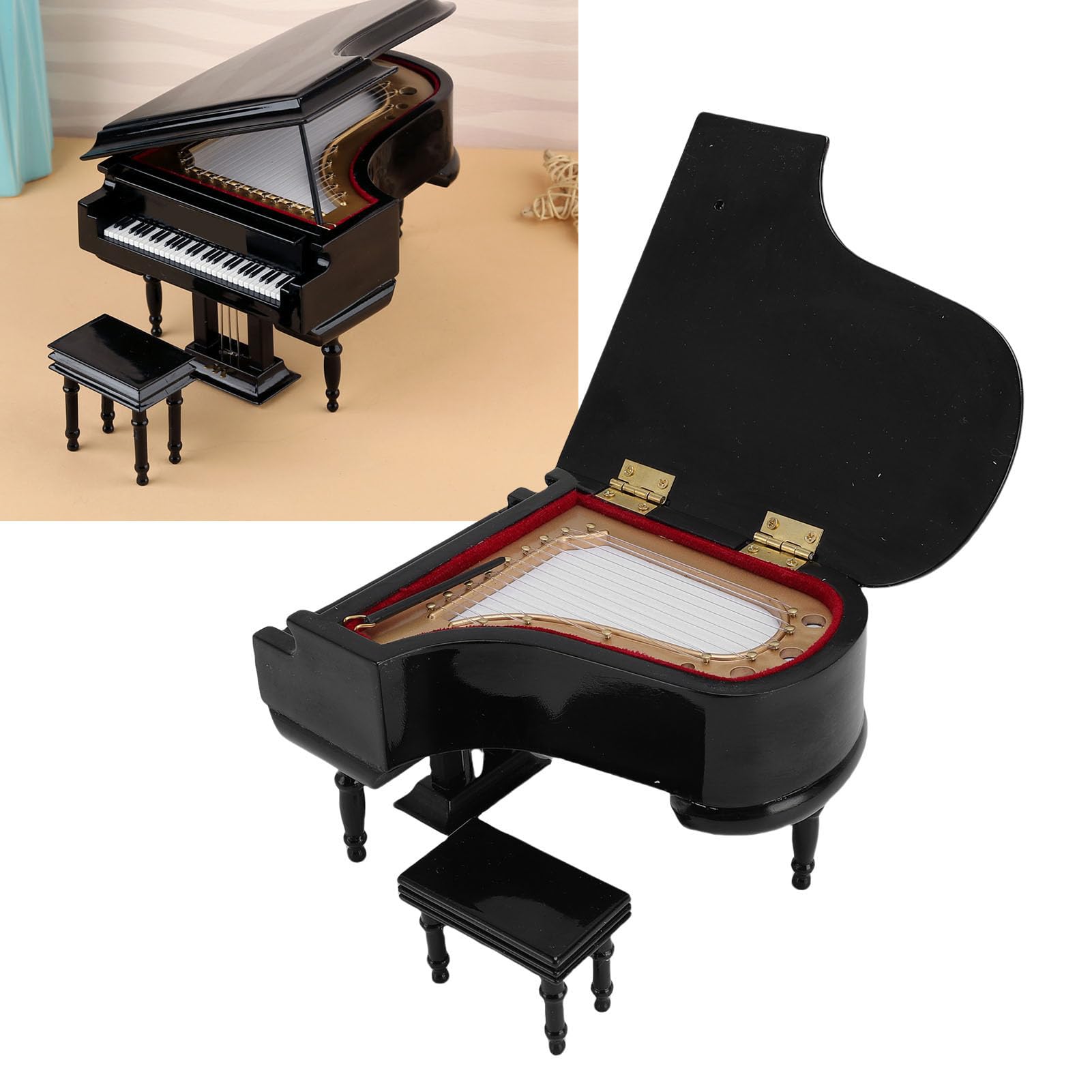 Wooden Vintage Miniature Piano Model, Musical Educational Toy with Music for Adults and Teens Ideal Romantic Gift Home Decor (Black) - Image 2