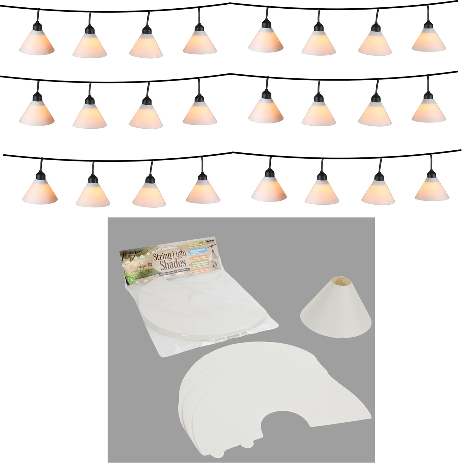 OluKai Designs Off White Outdoor Light Bulb Covers 24 Pack LED String Light Shades for Patio, Backyard, Garden, Party Decor
