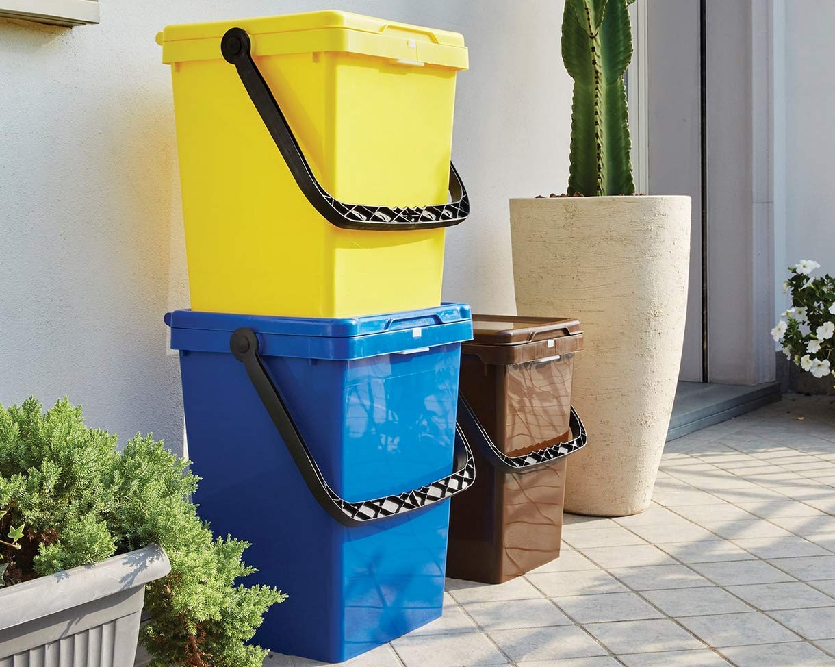 Tomaino - Poubelle de tri sélectif 20 l – Poubelle humide, verre, papier et plastique avec poignée anti-randonnement – Poubelle pour cuisine et extérieur – Vert