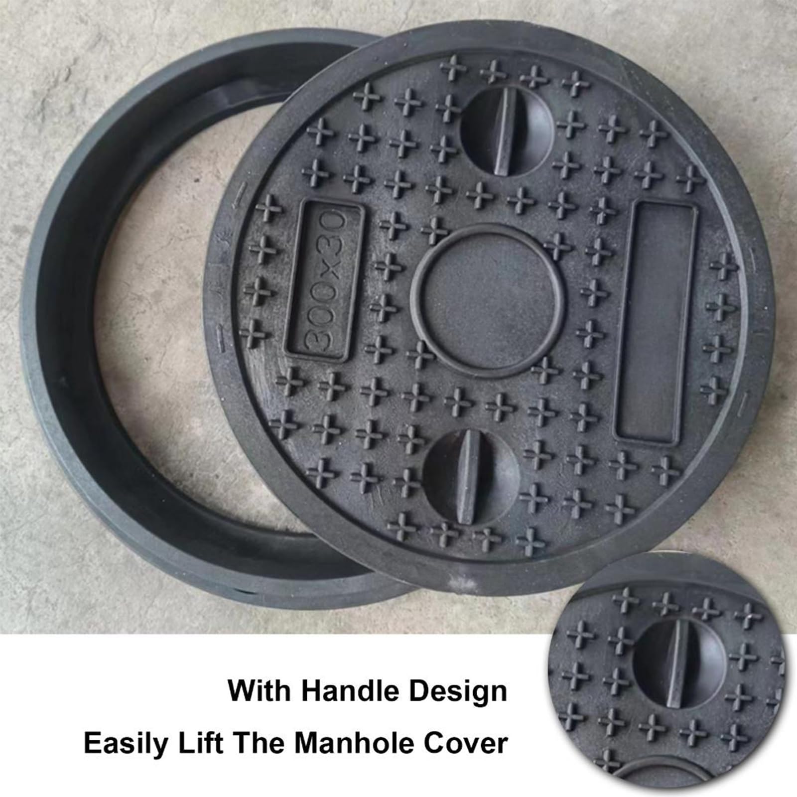 Tapa Arqueta y Marco, Tapa para Tanque Séptico de PE con Asa, Cubierta de Alcantarillado Reforzada y Antideslizante para Patio, Jardín o Pavimento, Carga de 500 Kg