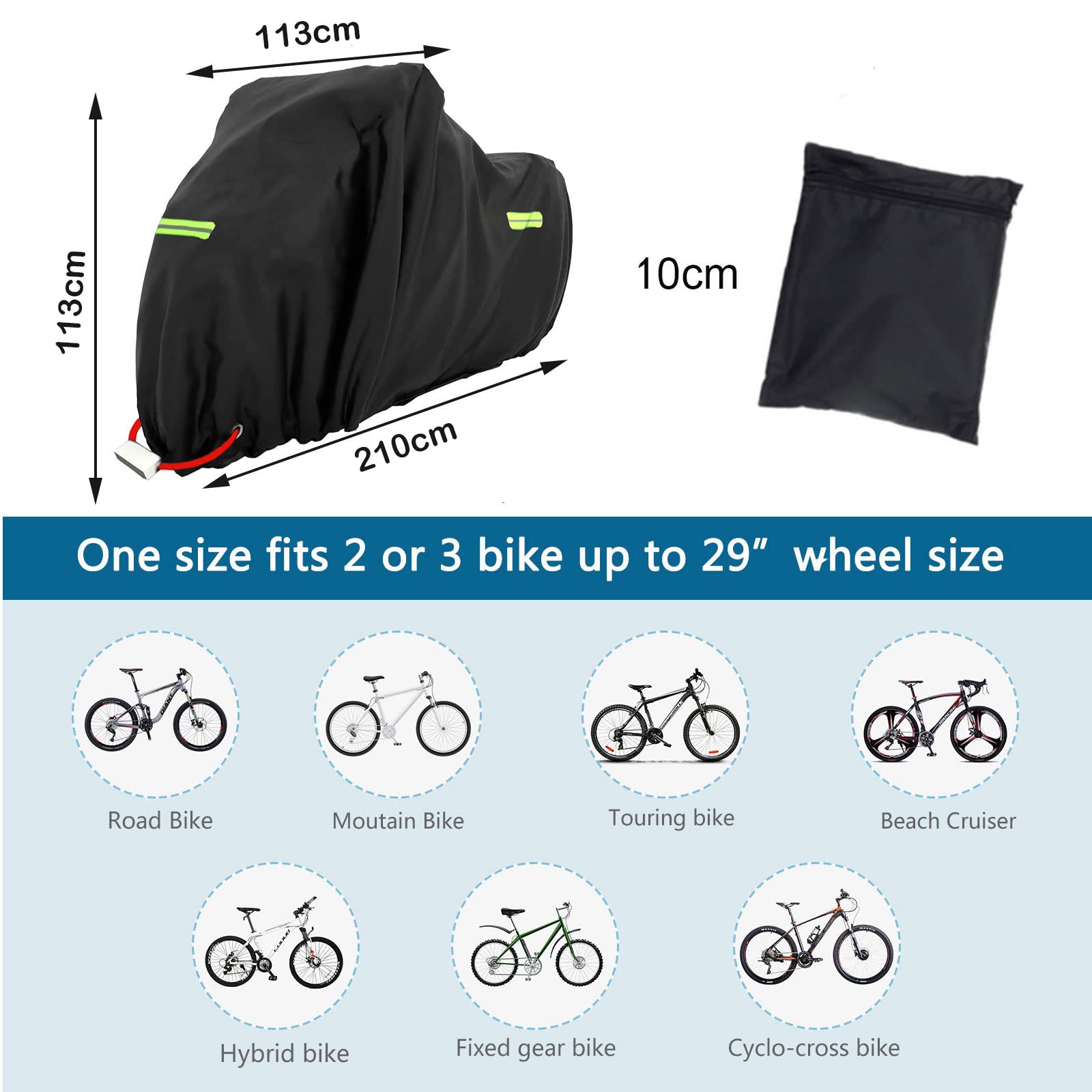 Telo protettivo per bicicletta con fori di serratura, per 1 2 3 biciclette, 210 x 112 x 112 cm, Oxford, per esterni