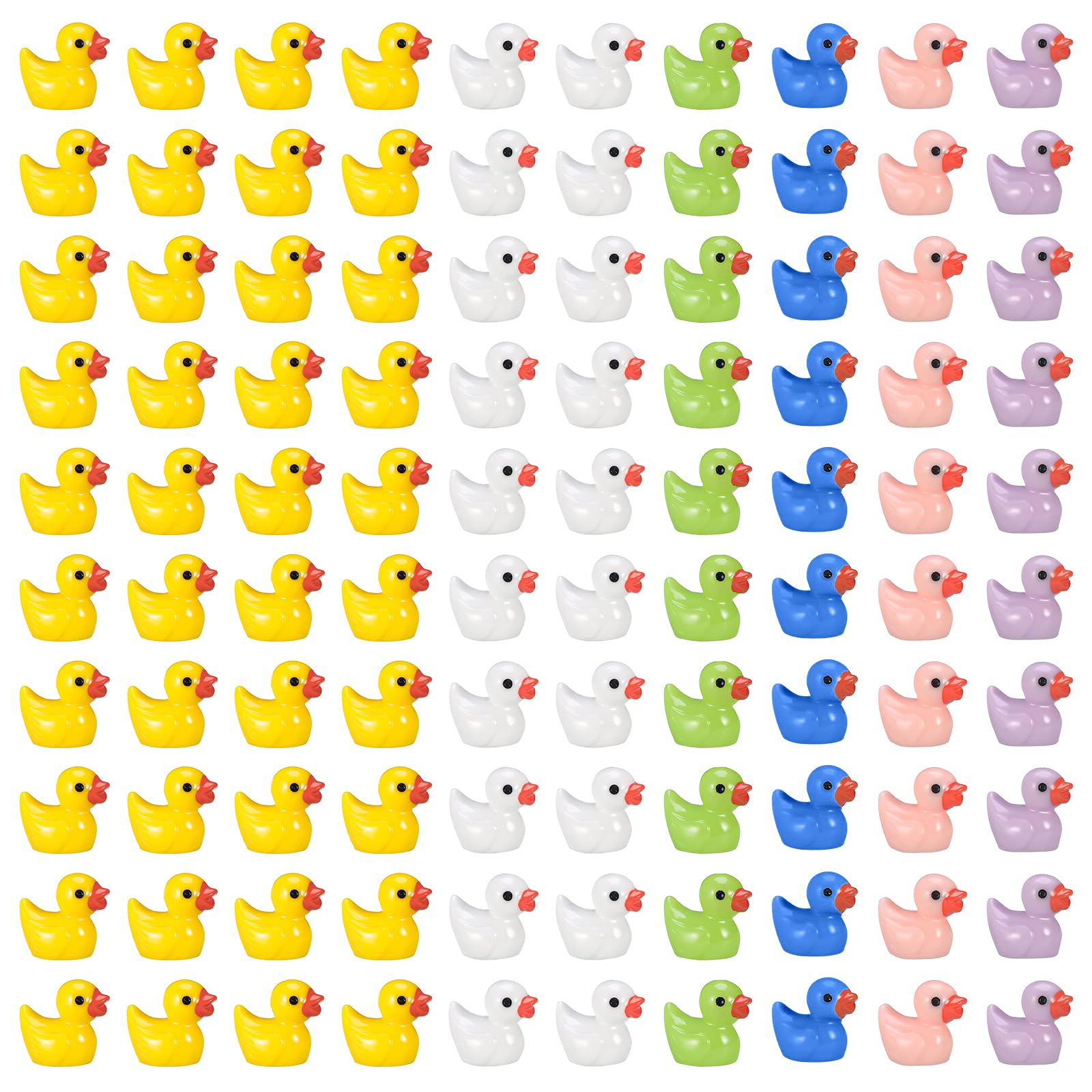 Movstriker 100PCS Mini Resin Ducks Realistic Tiny Cute Duck Ornaments Deracoration Set 6 Colors Mini Rubber Ducks Miniature Toys for Handwork DIY Crafts Dollhouse Aquarium Fairy Garden Decorations