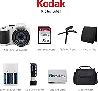Vista 5 de Kodak PIXPRO AZ405 - Cámara digital (blanco) con funda, tarjeta de memoria SD de 32 GB, cartera de tarjetas de memoria, lector de tarjetas, trípode