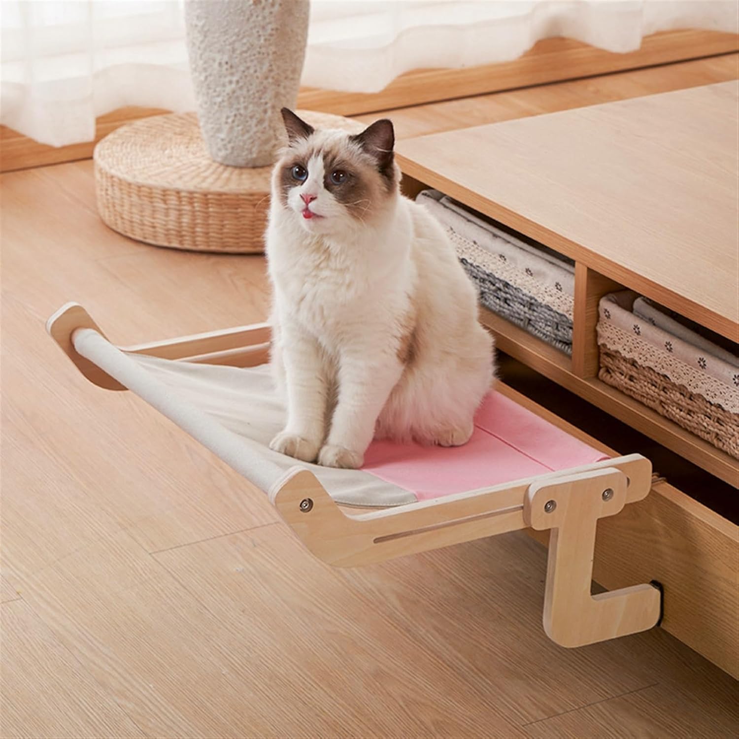 Cat Hammock Hanging Camitas Bed Window Shelf for Cats Perch Wooden Insert Shelves(Orange)