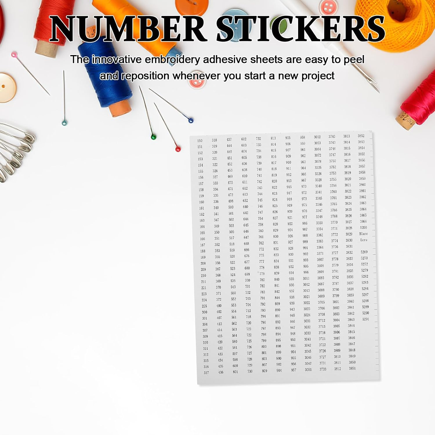 40 Sheet Needlework Number Stickers - Floss Tag Labels - Removable Adhesive Cross Stitch Storage Organizing Decals for DIY Embroidery Projects