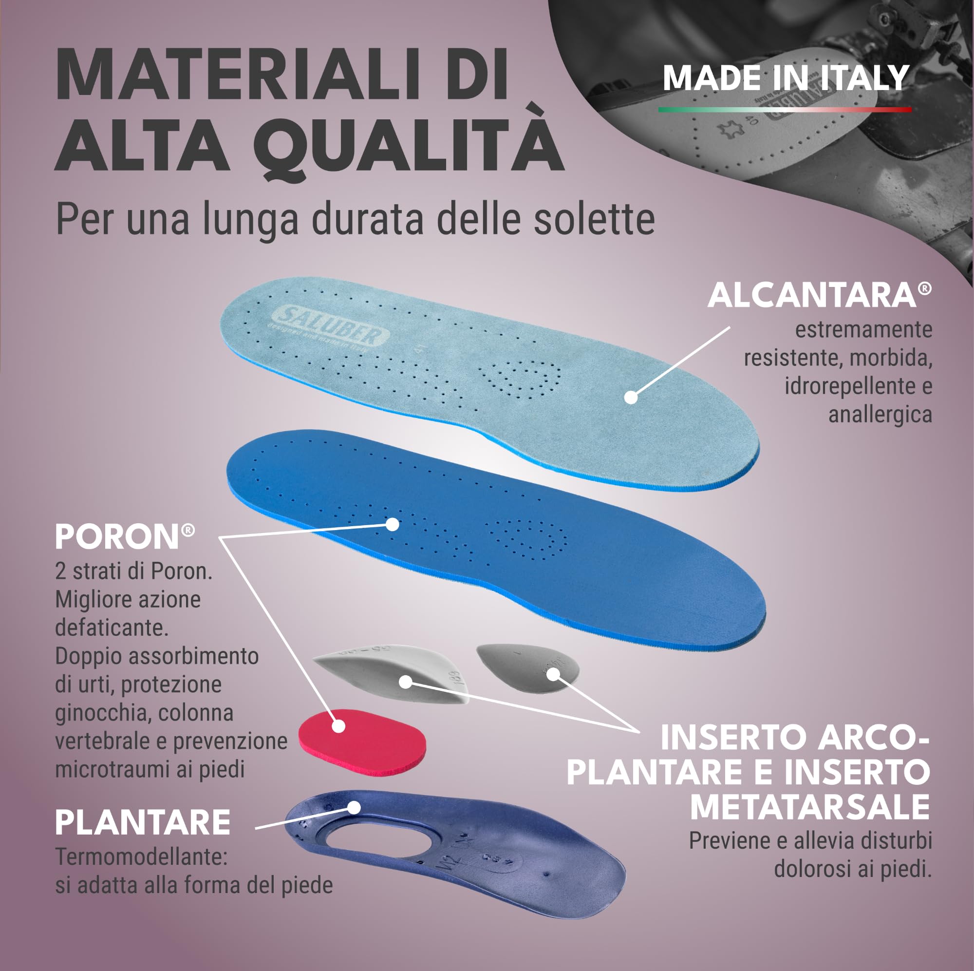 Saluber Medical Premium 480.46 Plantari Ortopedici per vari dolori piede, solette ortopediche dolore piedi (42)