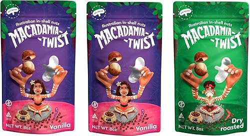 Venta final nueces de macadamia australianas prémium Macadamia Twist en cáscara con llave de metal para abrir conchas, combo de 2 piezas de vainilla