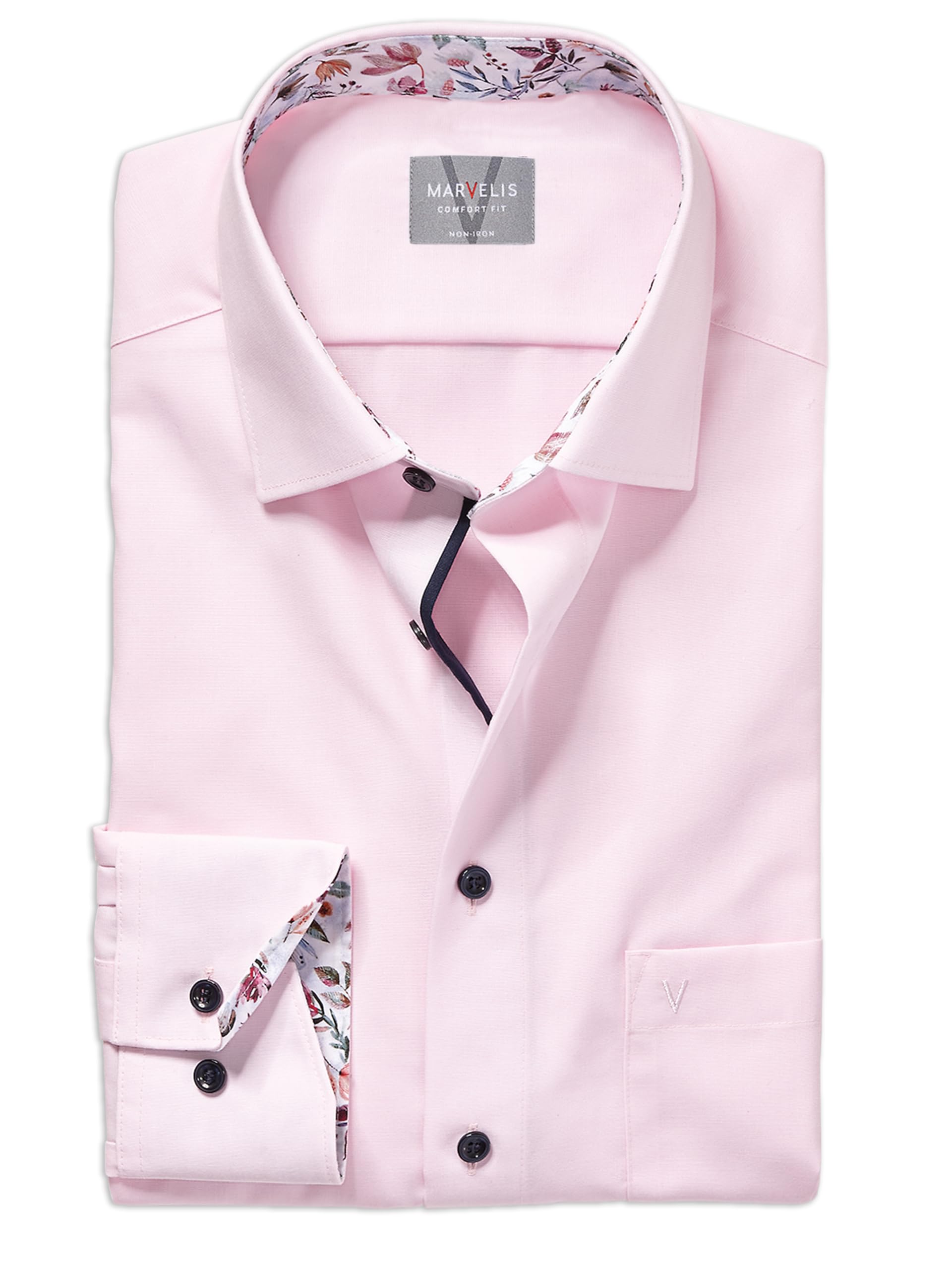 Marvelis New Kent 700014 Men's Business Shirt Long Sleeve Plain Comfort Fit, Dusky Rose 71, 16