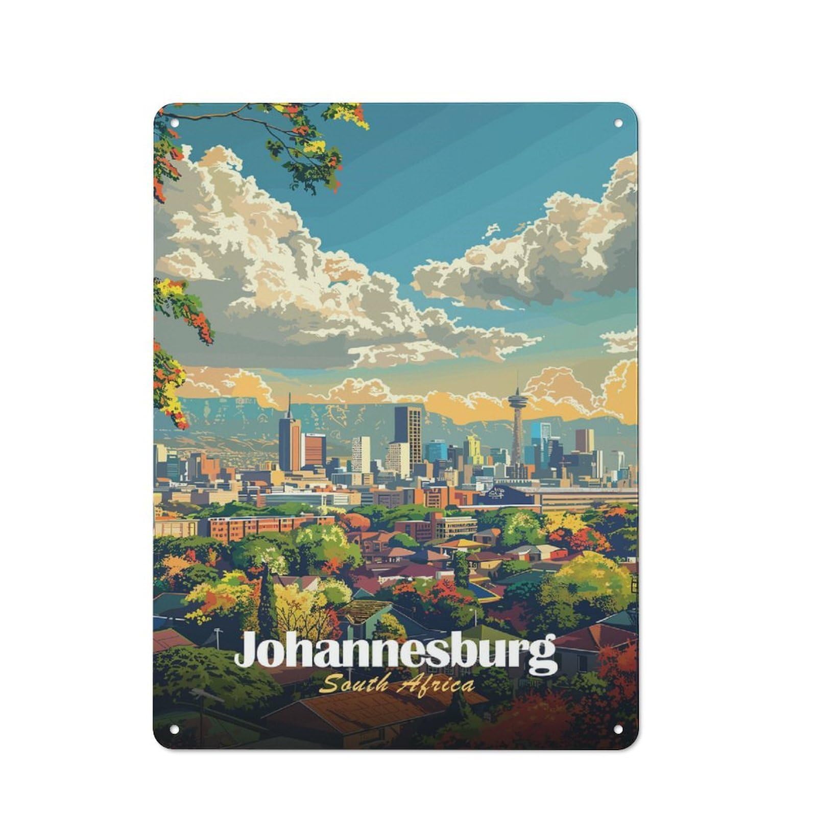 Junmoney Style-16 Old Style Johannesburg South Africa Cityscape Decorative Tin Plaque 40X30cm, Bar Wall Plaque For Bar, Kitchen, Garage Or Games Room