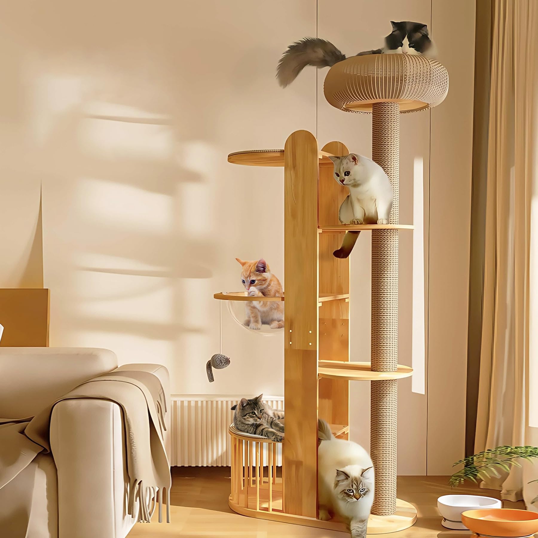 Árbol rascador para gatos de esquina de 190 cm, alto y estable, ahorra espacio, con varios niveles, superficies de salto y nido para gatos