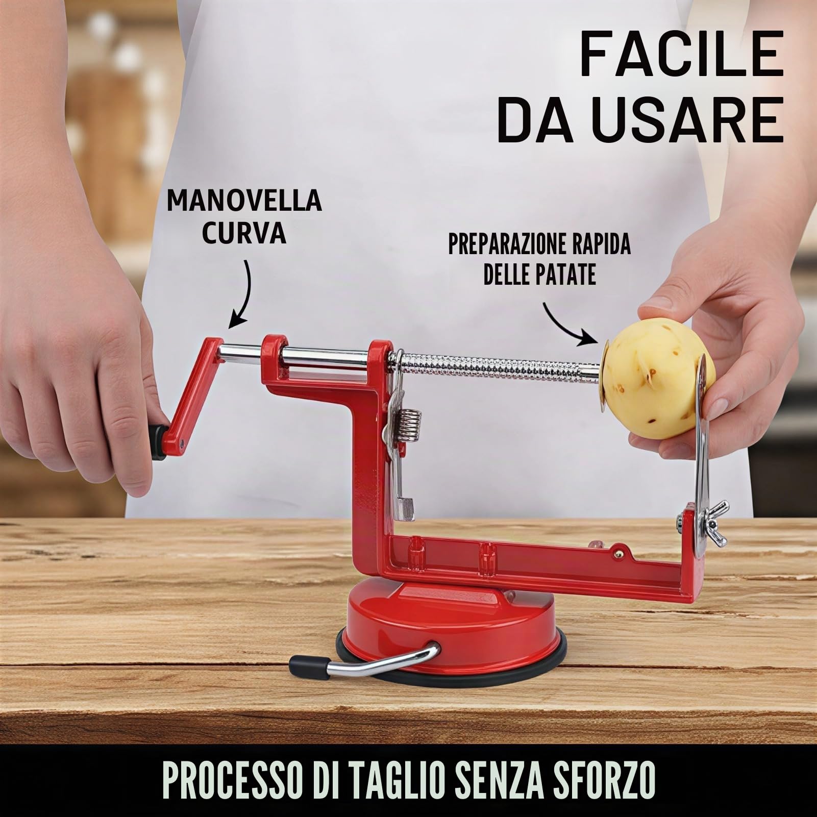 Macchina Pela Frutta e Affetta Patate a Spirale Affettatrice Spirale di Patate in Acciaio Inox Pelamele e Tornado Chips