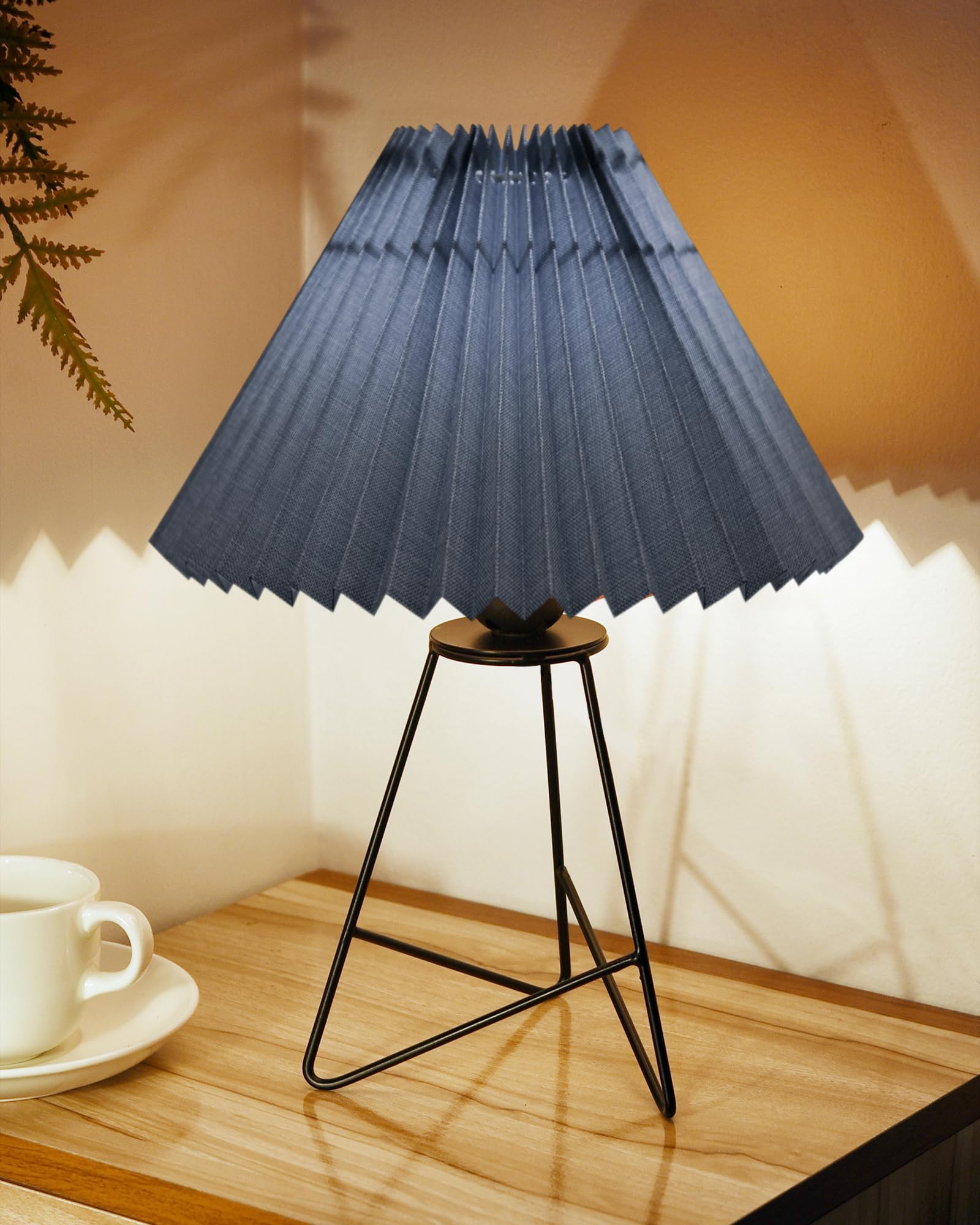 Homesake® Retro Matt Black Down to the Wire Metal Table Lamp with Fabric Shade, Bedside Lamp Gift Housewarming Home Living Room, Shade (Pleated Grey)