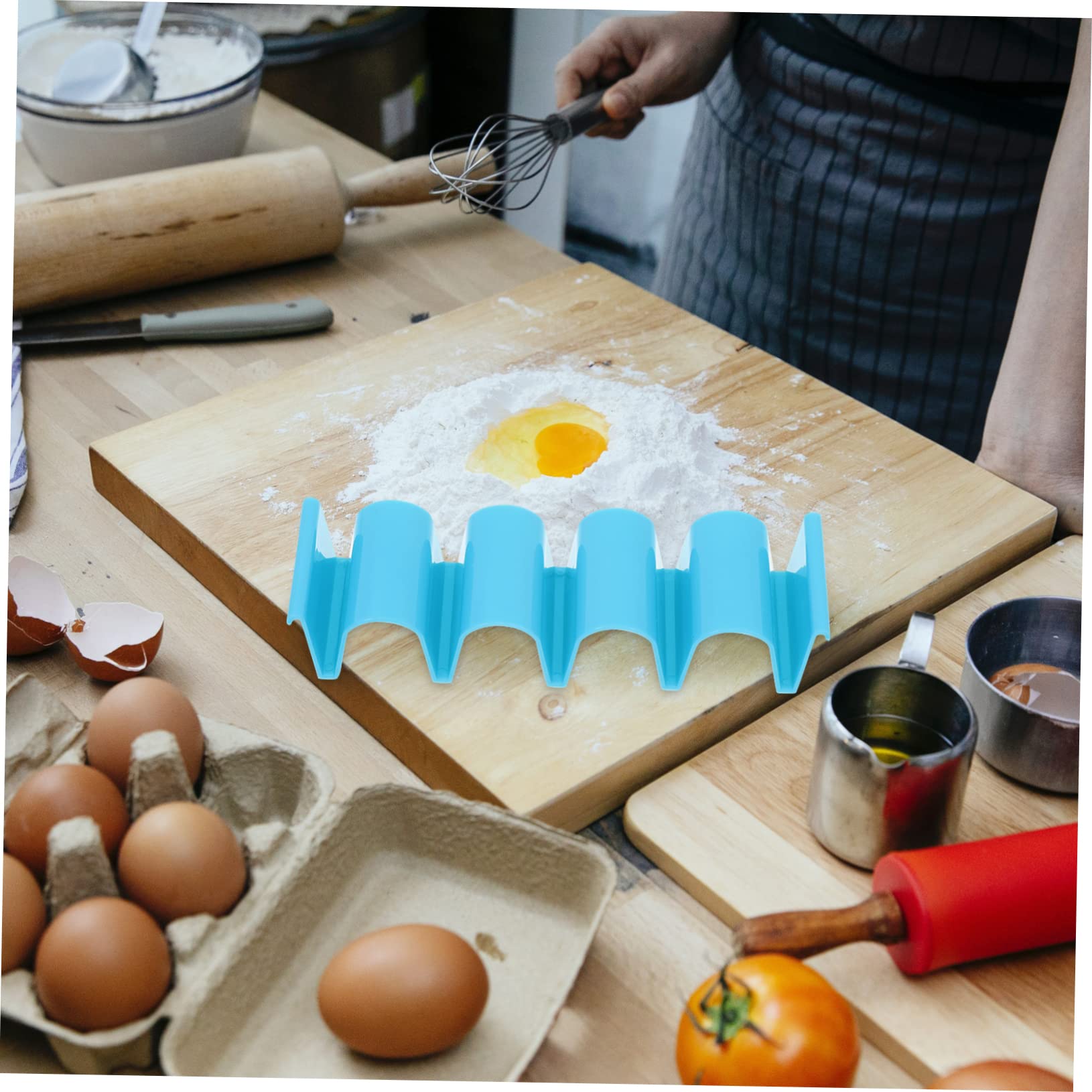 FUNOMOCYA 4pcs Pancake Bracket Taco Server Pallet Paper Plate Holders Stackable Tortillas Trays Tortilla Warmer Tortillas Stand Taco Holder Tray Decorative Serving Tray Tacos De Blue Plastic