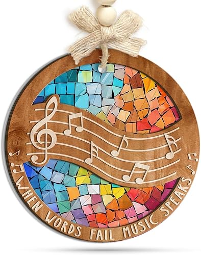 Miniatura 1 de Adorno de madera con melodía musical, notas musicales navideñas, decoración de claves agudas, "When Words Fail Music Speaks", adornos de Navidad