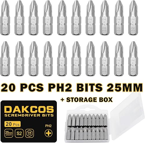 Miniatura 3 de PH2 Phillips Juego de 20 puntas Phillips de acero de aleación S2 de alta calidad, puntas de inserción de destornillador de 1 pulgada de largo,