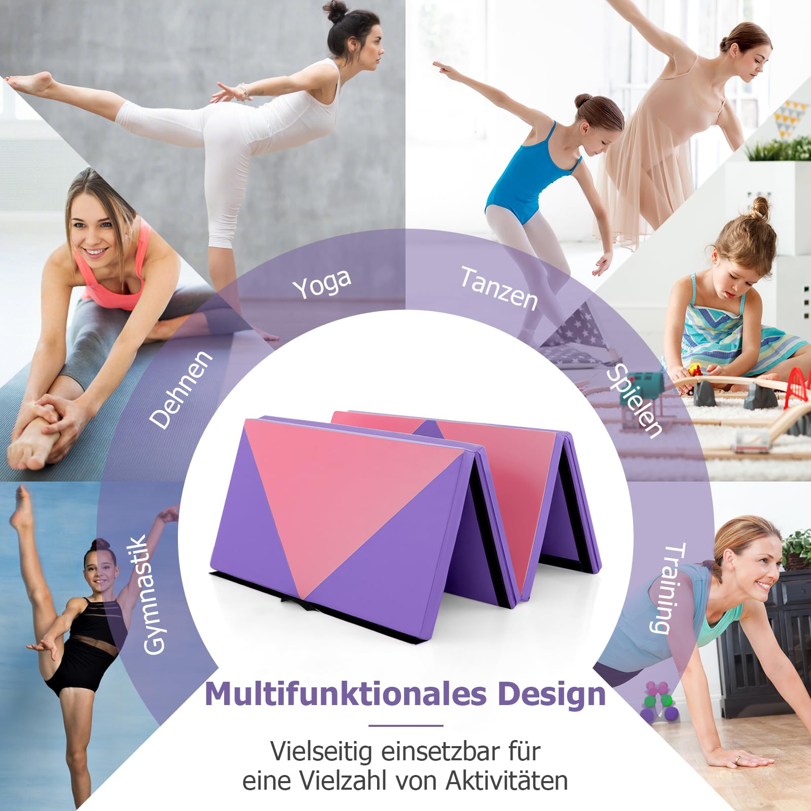 COSTWAY Weichbodenmatte klappbar,240 x 120/300 x 120cm Gymnastikmatte tragbar, Yogamatte Turnmatte Klappmatte Fitnessmatte