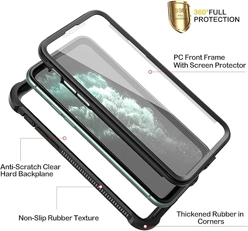 Miniatura 2 de Dexnor Funda para iPhone 11 Pro con protector de pantalla, transparente, resistente, de cuerpo completo, a prueba de golpes, parte trasera dura, de
