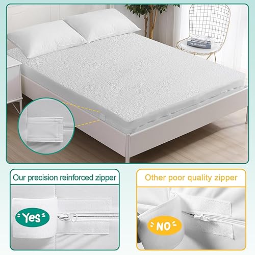 Miniatura 3 de Bedecor Funda de colchón con cremallera, impermeable, tamaño King, superficie de rizo de algodón, protección impermeable de seis caras de hasta 9