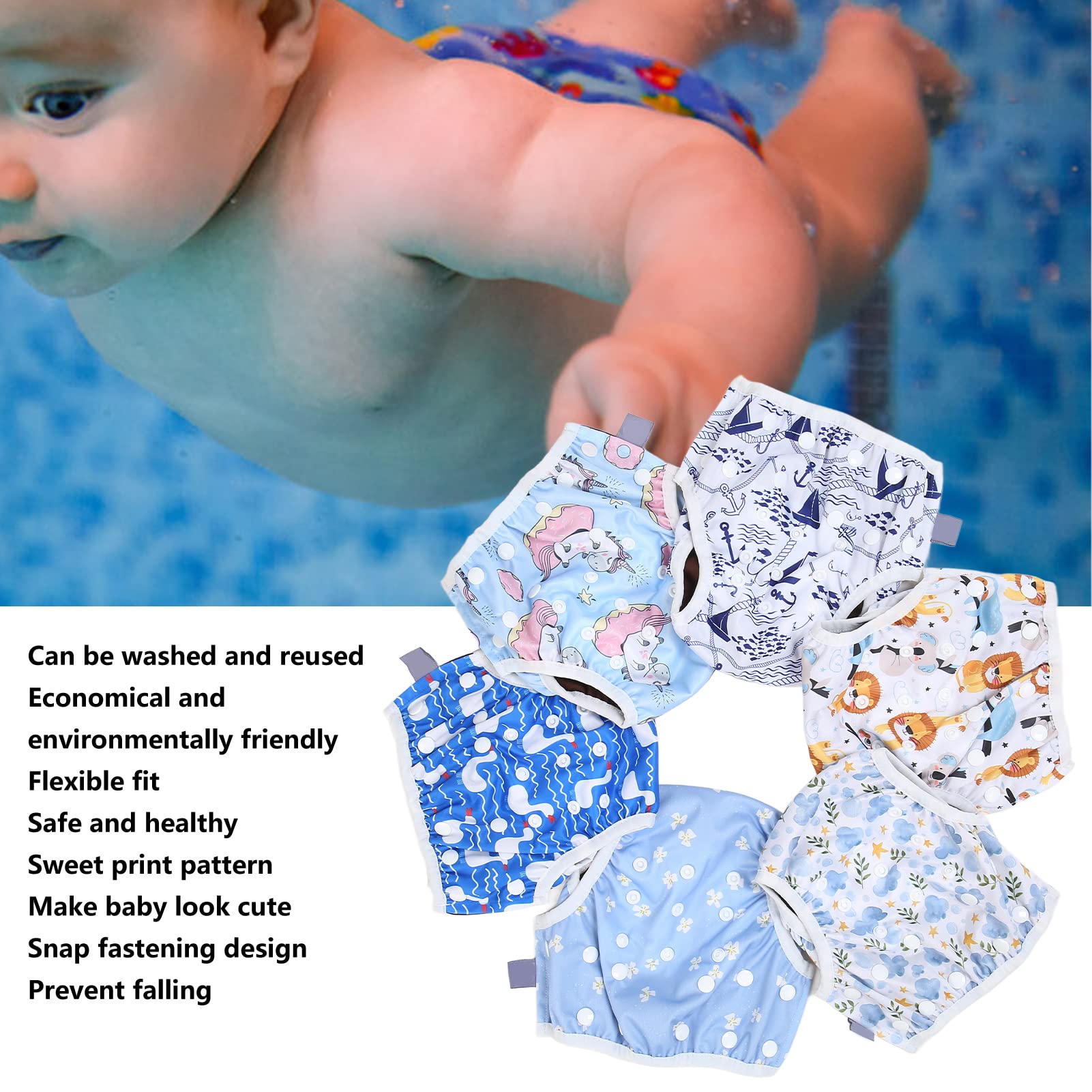 Srliya Couches de Bain Réutilisables pour bébé Couches de Bain Lavables de Natation Réutilisables Imperméables et Respirantes, Paquet de 6 Tailles Libres avec Fermeture à