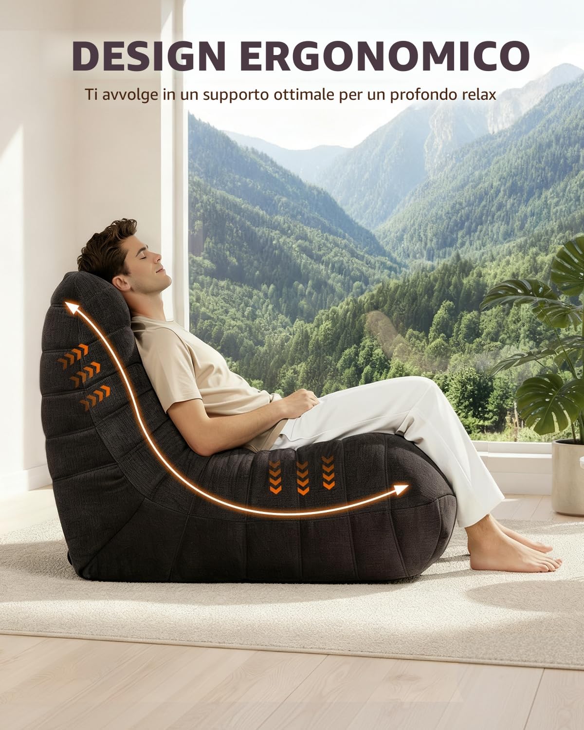 Pouf in schiuma ad alta densità, divano da pavimento in ciniglia con schienale, poltrona da lettura per interni, divano lazzy per soggiorno e camera da letto (Marrone)