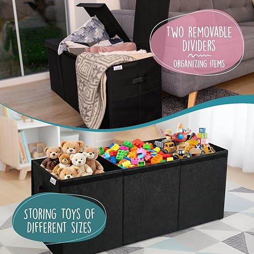 Miniatura 6 de Organizador de almacenamiento de juguetes extra grande con tapa, diseño de caja de almacenamiento de juguetes resistente y plegable, contenedor de