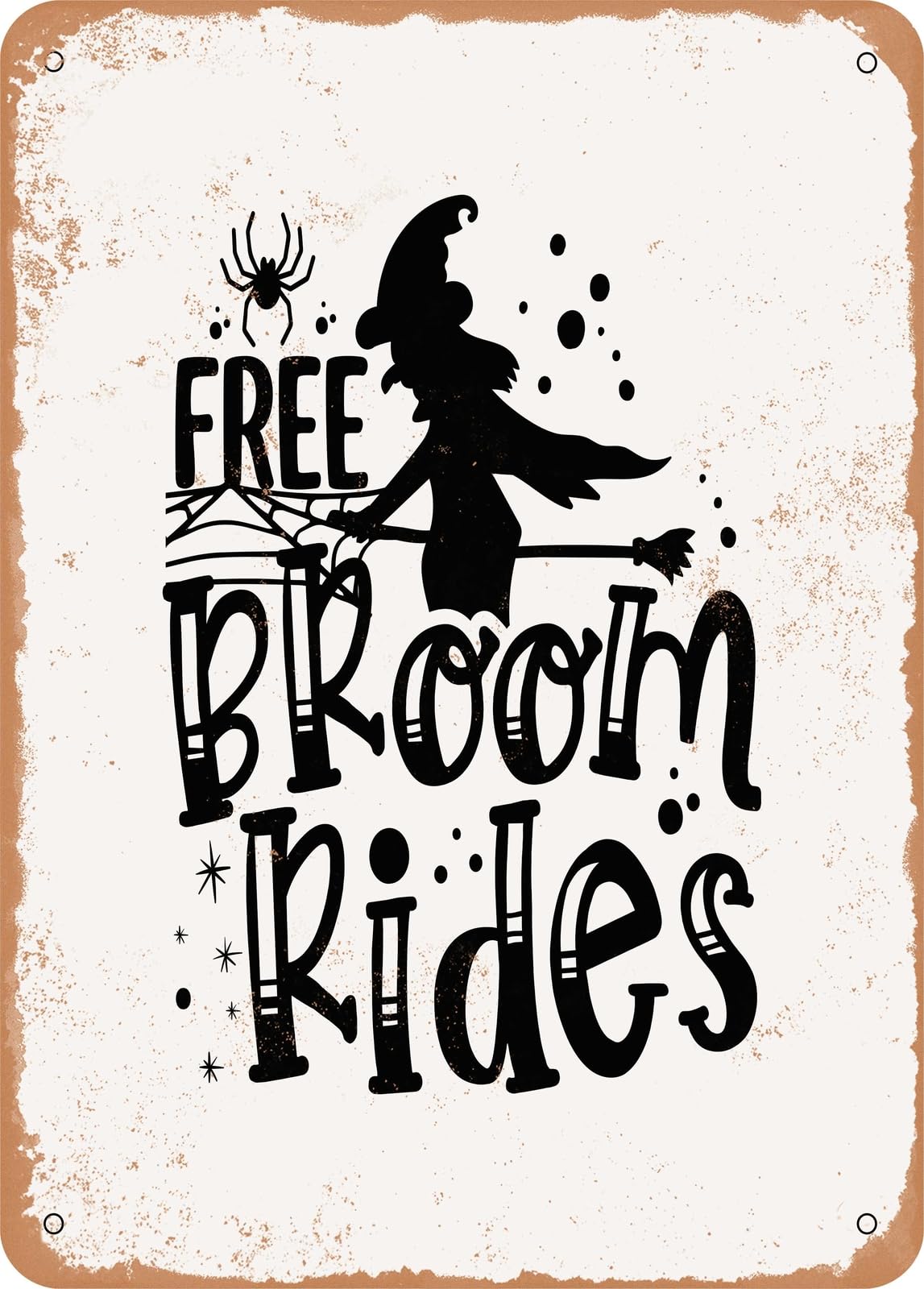 Miaomansenstore Metal Sign - Free Broom Rides - 2 - Vintage Rusty Look Home Decor