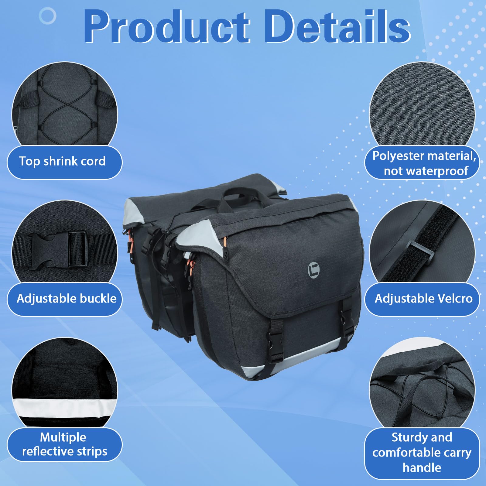 Sacoches Velo, 35L Sacoche Velo Porte Bagage Arriere avec Réflecteurs/Housse de Pluie Imperméable, Sacoche Velo Arriere pour Vélo Électrique/VTT, Sacoche Porte Bagage Velo