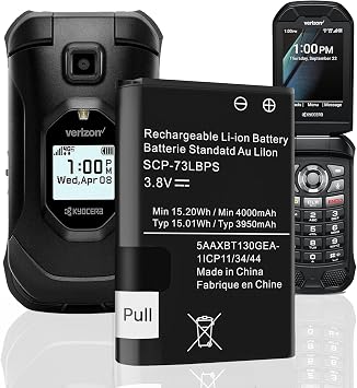 4000mAh SCP-73LBPS Battery, Upgraded High Capacity Replacement Battery for Kyocera DuraXV Extreme E4810 Verizon Flip Phone SCP73LBPS