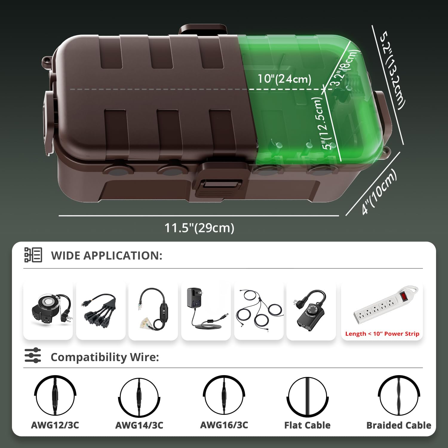 QUOBAS 2 Pack Outdoor Waterproof Electrical Box with 6 Cable Ports, IP54 Weatherproof Heavy-Duty Extension Cord Cover for Power Strips, Garden Power Tools, Holiday Lights, Brown
