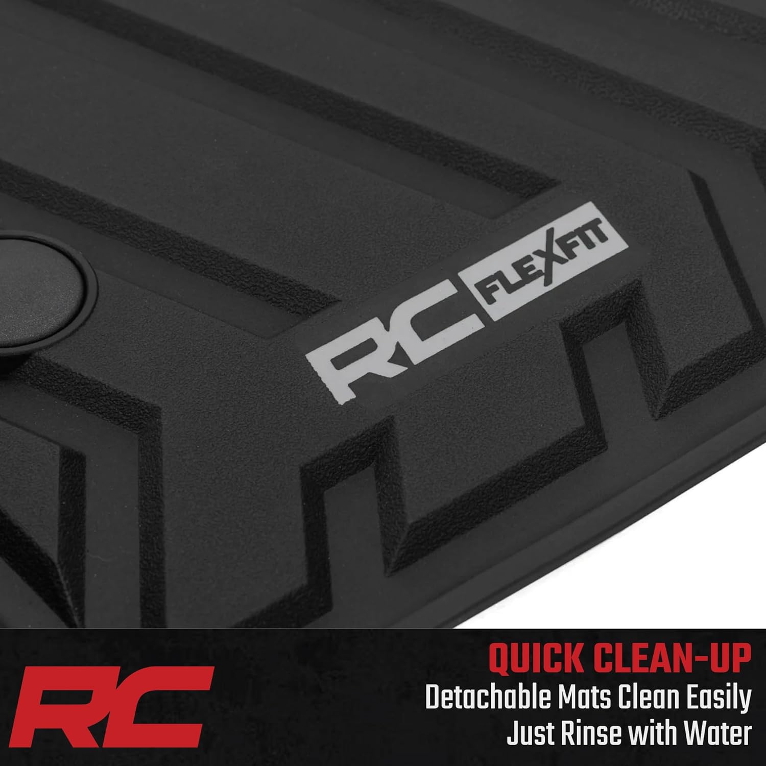 Rough Country Flex-Fit Floor Mats for Ford Bronco (2021-2025) 4-Door - Front & Rear Set, Custom All-Weather Non-Slip TPE Liners w/Spill Saver Lip
