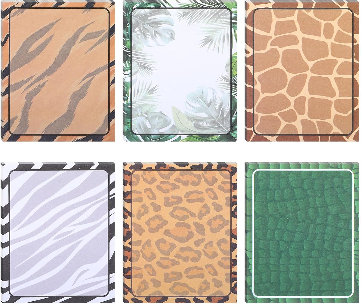 6 Pcs Modern Wild Animals Sticky Notes, Jungle Safari Party Favors | Jungle Zoo Animal Print Party Supplies for Birthday Party, Jungle and Safari Themed Party 3.9 x 3.15 in To Do List 300 Pages