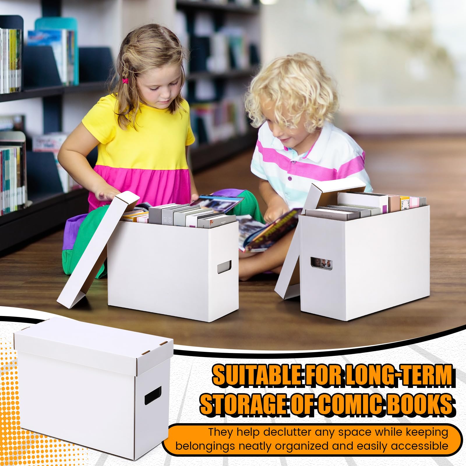 Fuyoooo Comic-Bücher-Aufbewahrungsboxen, für 200–225 Comics, 70 x 19 x 27 cm, stapelbar, für kurze Comic-Mülleimer, Pappbox für zusammenklappbare Zeitschriften, Bücher, Sammelzubehör, 10 Stück