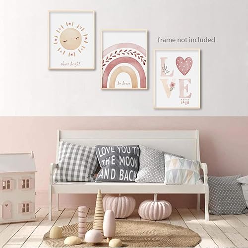 Miniatura 3 de HNNXAR Juego de 3 pósteres de pared para habitación de niños, diseño bohemio lindo para habitación de niños, decoración de pared, sol rosa, arco