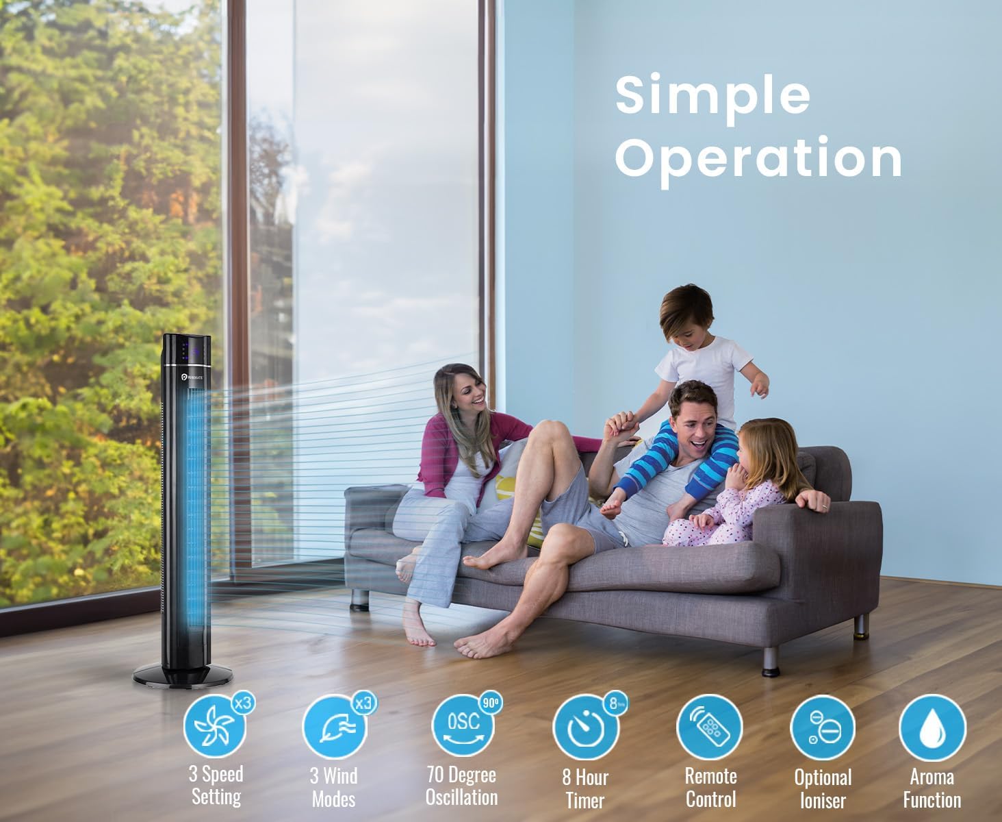 43-inch Tower Fan with Air Purifier & Aroma Function, 3 Speed Settings… thumbnail 2