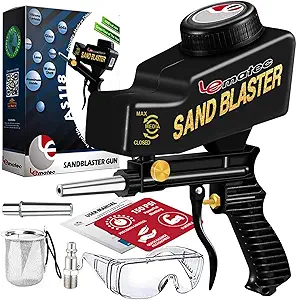 LE LEMATEC Portable Sand Blaster Gun for Small Projects - Required150PSI Air Compressor (4+ CFM) Detail Work, Rust Removal, Glass Etching - Black (AS118)