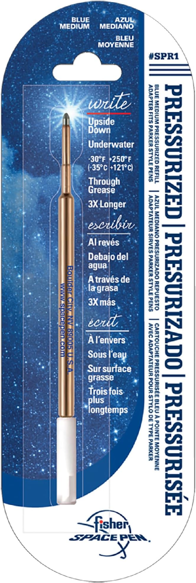 Gas Pressure Refill SPR1 Blue Medium - Refill for Space Pen Ballpoint Pen, Writes Reliably in Any Position