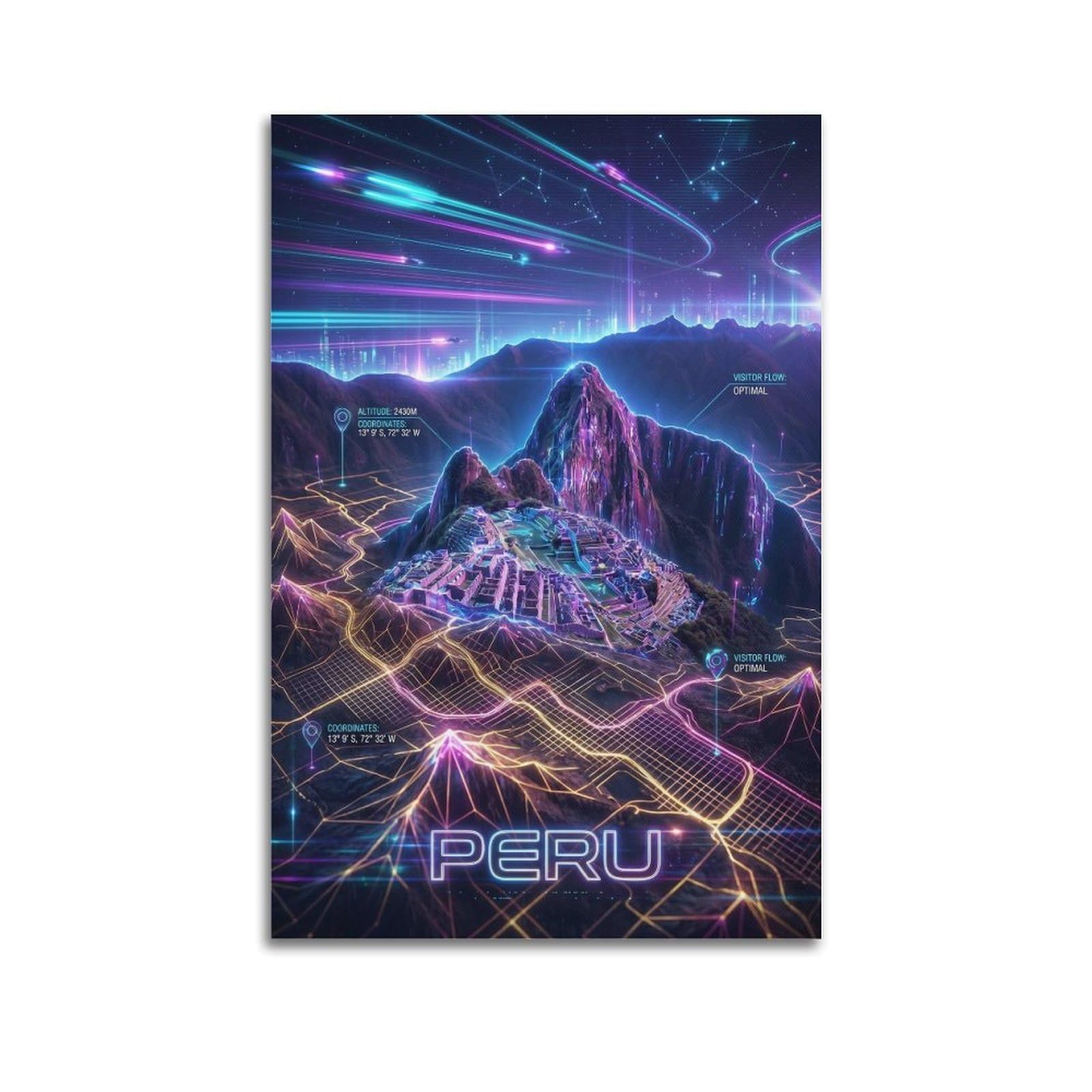 OKAHYS Retro Synthwave Peru Machu Picchu Ruins Poster Modern Decorative Canvas Prints - Ideal Wall Art for Family, Man Cave, Game Room, Boys & Girls Bedroom 20x30inch(50x75cm)