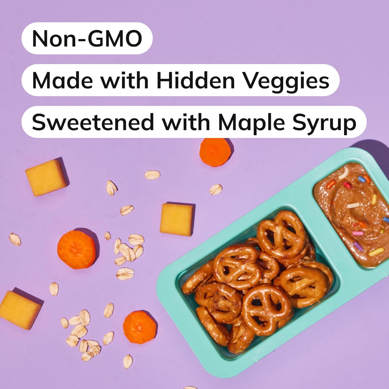 Little Spoon Confetti Cake Dip + Pretzels Dipsters, Big Kid Favorite Dunking Snack with Hidden Veggies, Organic Oats, Carrot & Butternut Squash, Maple Sweetened, Non-GMO, 2g Plant Protein, 3 Trays per Pack, Total of 12 Trays