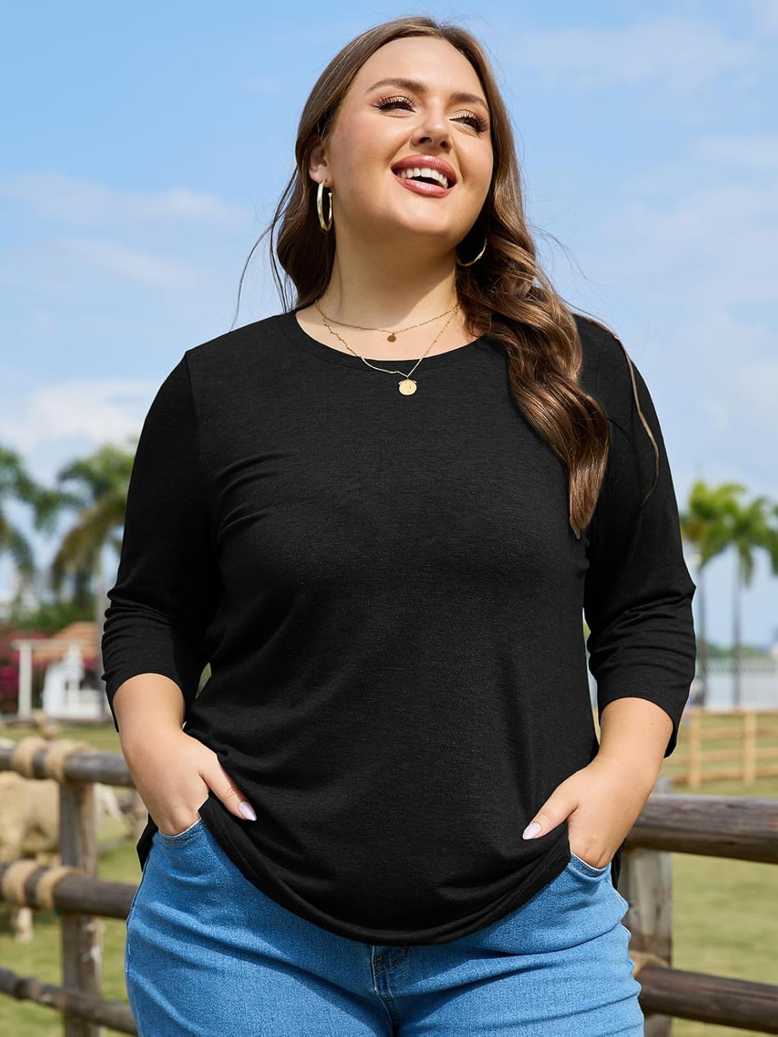 ZDC Women's Plus Size Tops 3/4 Sleeve Crew Neck T Shirts Loose Fit Tee Tunic Casual Blouse - Image 4