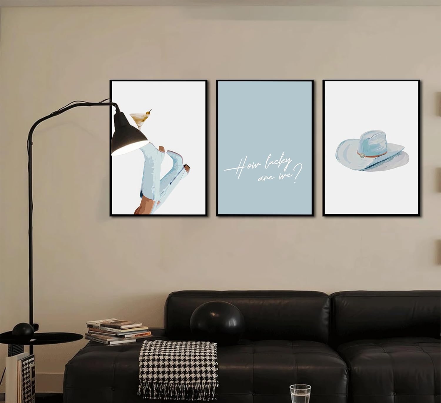 3Pcs Light Blue Cowgirl Boots Wall Art Preppy Martini Western Wall Decor Coastal Cowgirl Boots Poster Print Artwork for Bottoms Apartment Aesthetic Home Bar From Home Decoration Unframed - Image 5