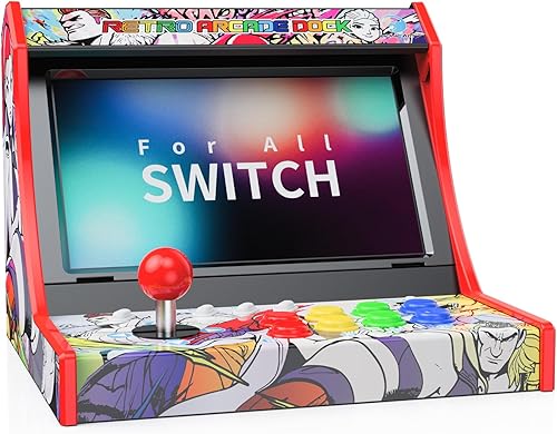 Retro Arcade Dock Fight Stick for Nintendo SwitchSwitch 2, Arcade Cabinet Style Gaming Controller, Retro Design with Joystick, Multicolor Display