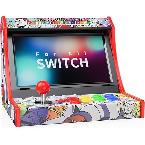 Retro Arcade Machine for Switch & Switch 2, Mini Classic-Style Arcade Cabinet for Your Home with Joystick, Includes 12 Game Cards (Screen Not Included)