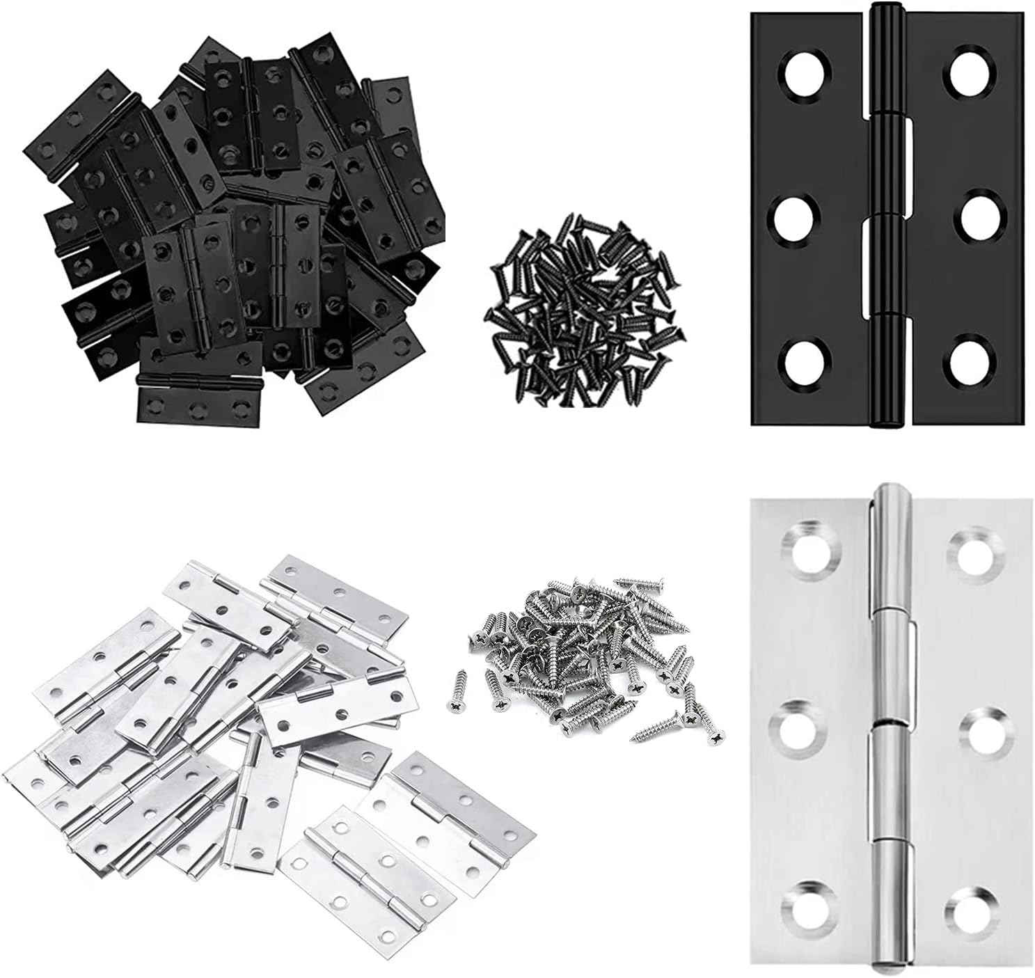 24 Pcs 3.28 Inch Door Hinges, Stainless Steel Folding Butt Hinges, Furniture Hardware Door Hinge with 144 Pieces Stainless Steel Screws, for Cabinet Gate Closet Door(Black, Primary Color)