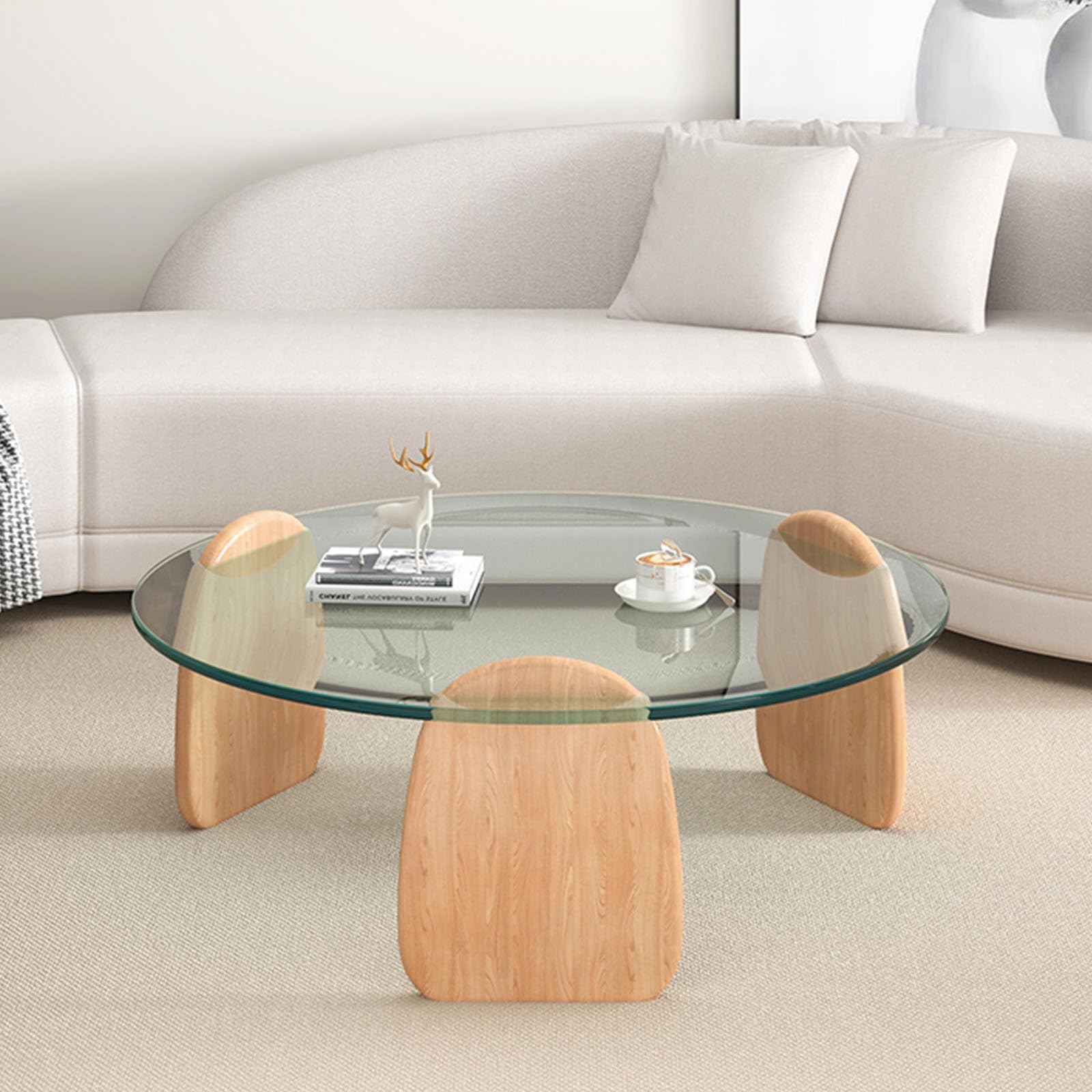 Tavolino Da Salotto Arley Yellowshop – Piano In Vetro Temperato 55x55 Cm, Gambe In MDF Cromo E Legno Naturale, Design Moderno