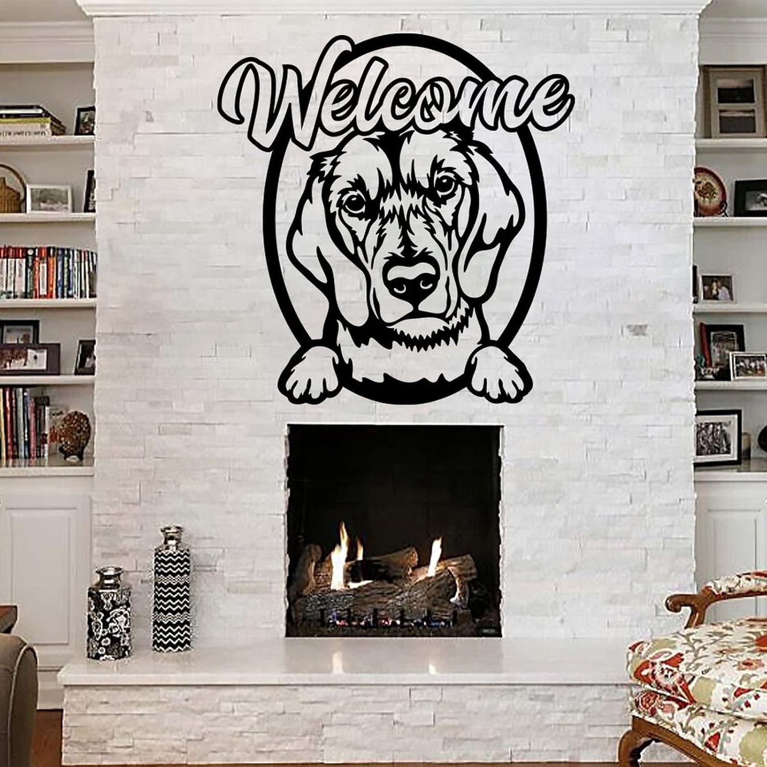 Dog Housewarming Gift, Welcome Metal Wall Art, Metal Letters for Outdoor Signs, Rustic Farmhouse Metal Wood Signs Wall Art Decor for Front Door Living Room Porch Plaque 22in