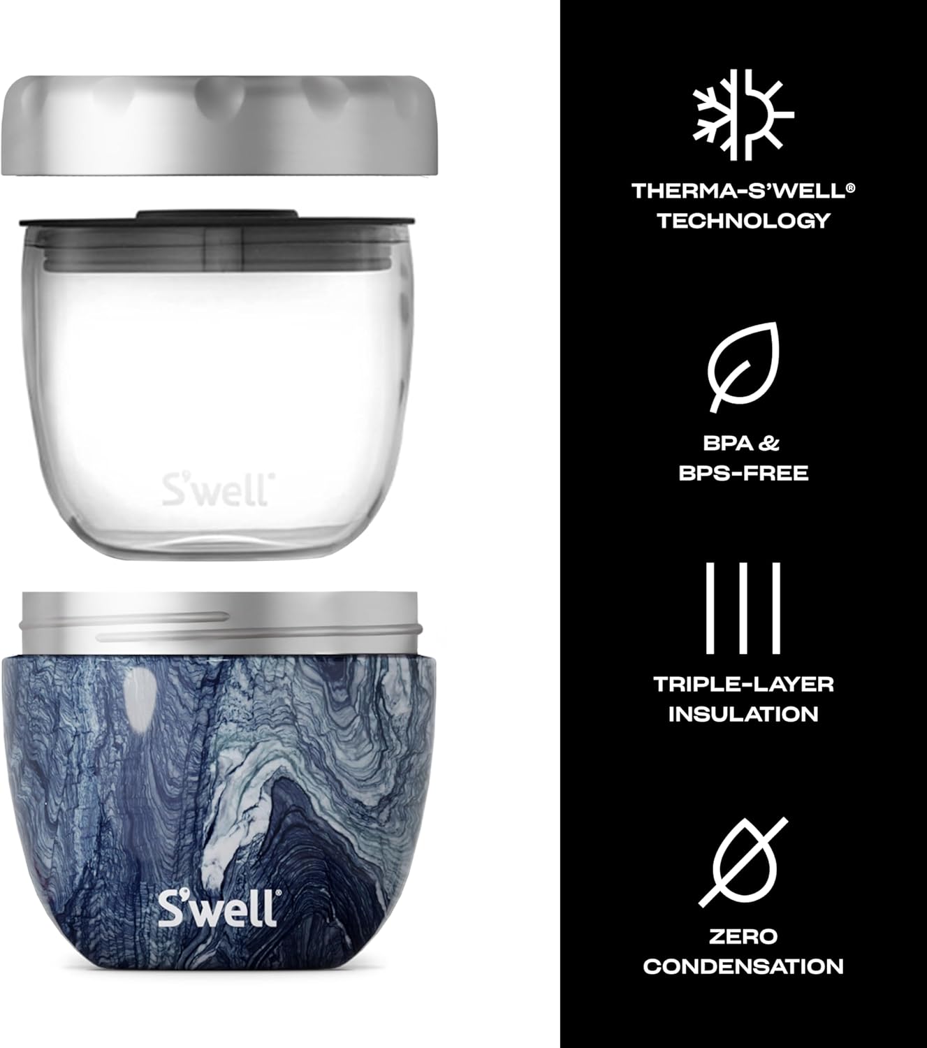 S'well 12821-H20-H64065 Stainless Steel Bowls - 21.5oz - Azurite Marble Eats - Triple-Layered Vacuum-Insulated Containers Keeps Food Cold for 11 Hours and Hot for 7 - Condensation/ Leak-Free - Image 4