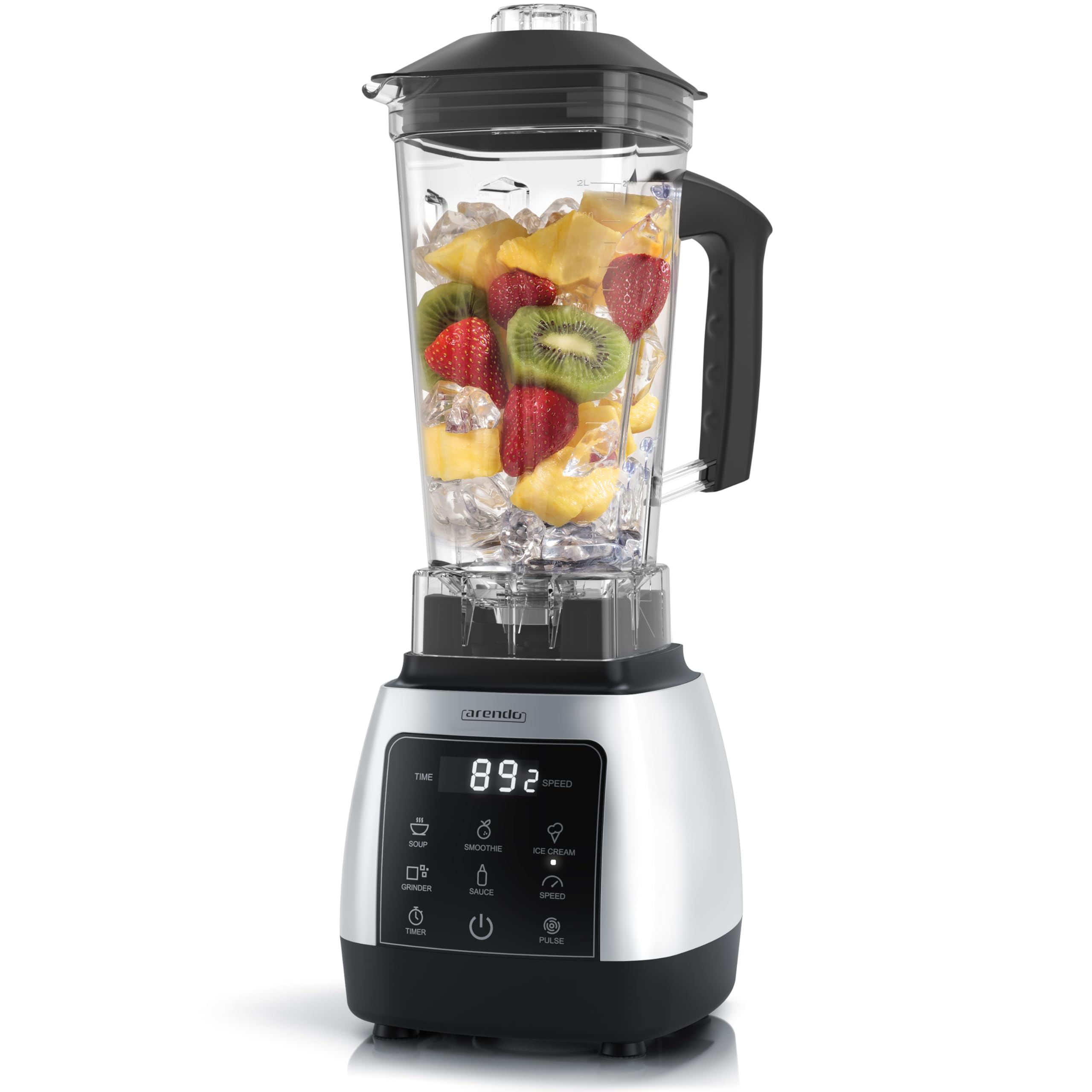 Arendo - Standmixer 2000 Watt mit Touchpanel - Hochleitungsmixer - 2L - 9 Geschwindigkeitsstufen – max. 24.000 U/min - Pulsfunktion – Timer – 5 Programme – Mixer mit Display – 6 Messer aus Edelstahl