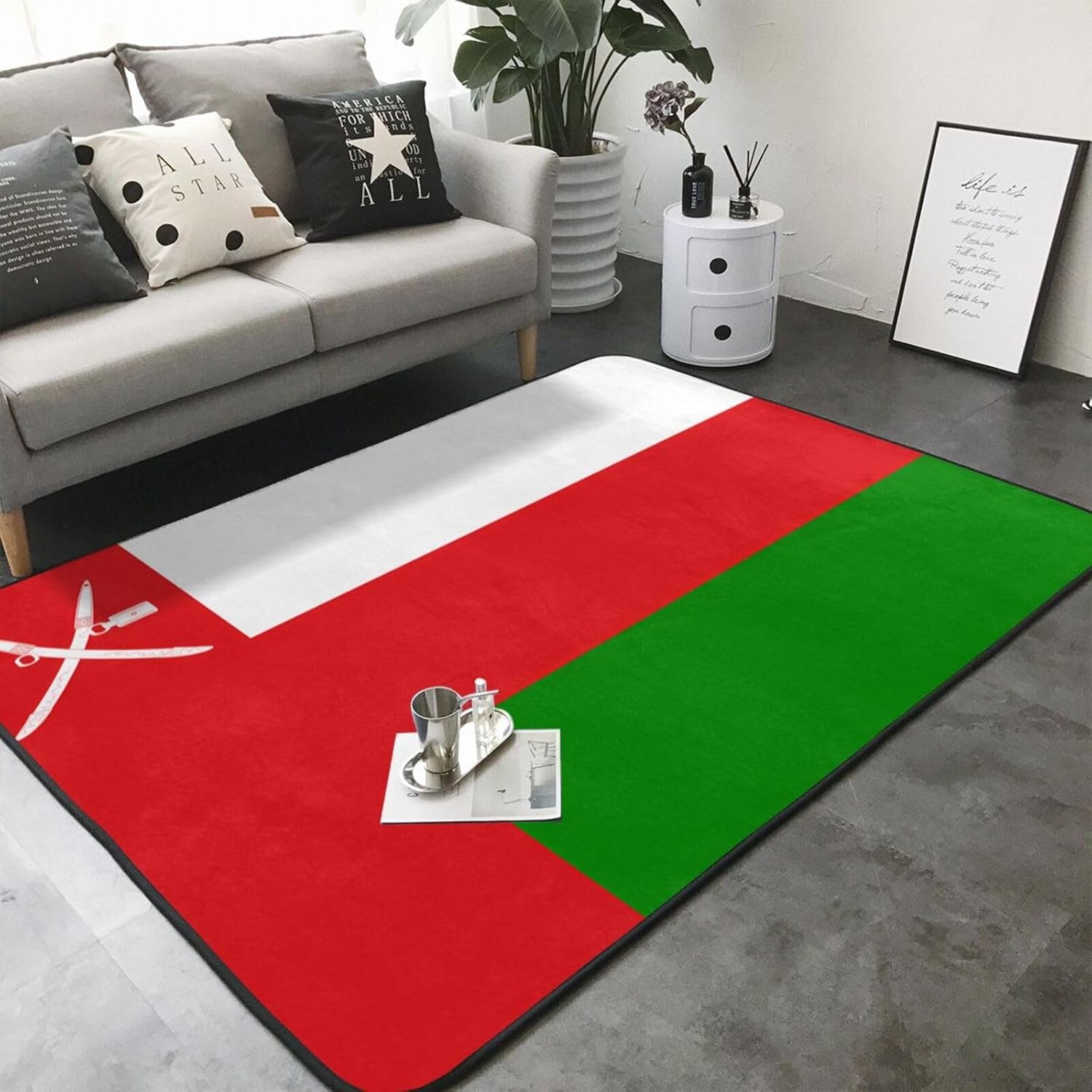 Flag of Oman Printed Floor mat 80x58 inches, Non-Slip Decorative Carpet for Bedroom and Living Room